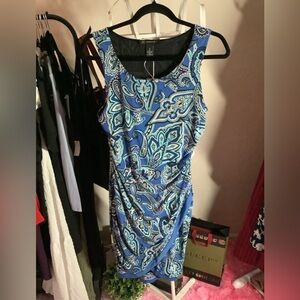 I.N.C. Sleeveless blue Paisley Print Dress Size Med stretchy EUC